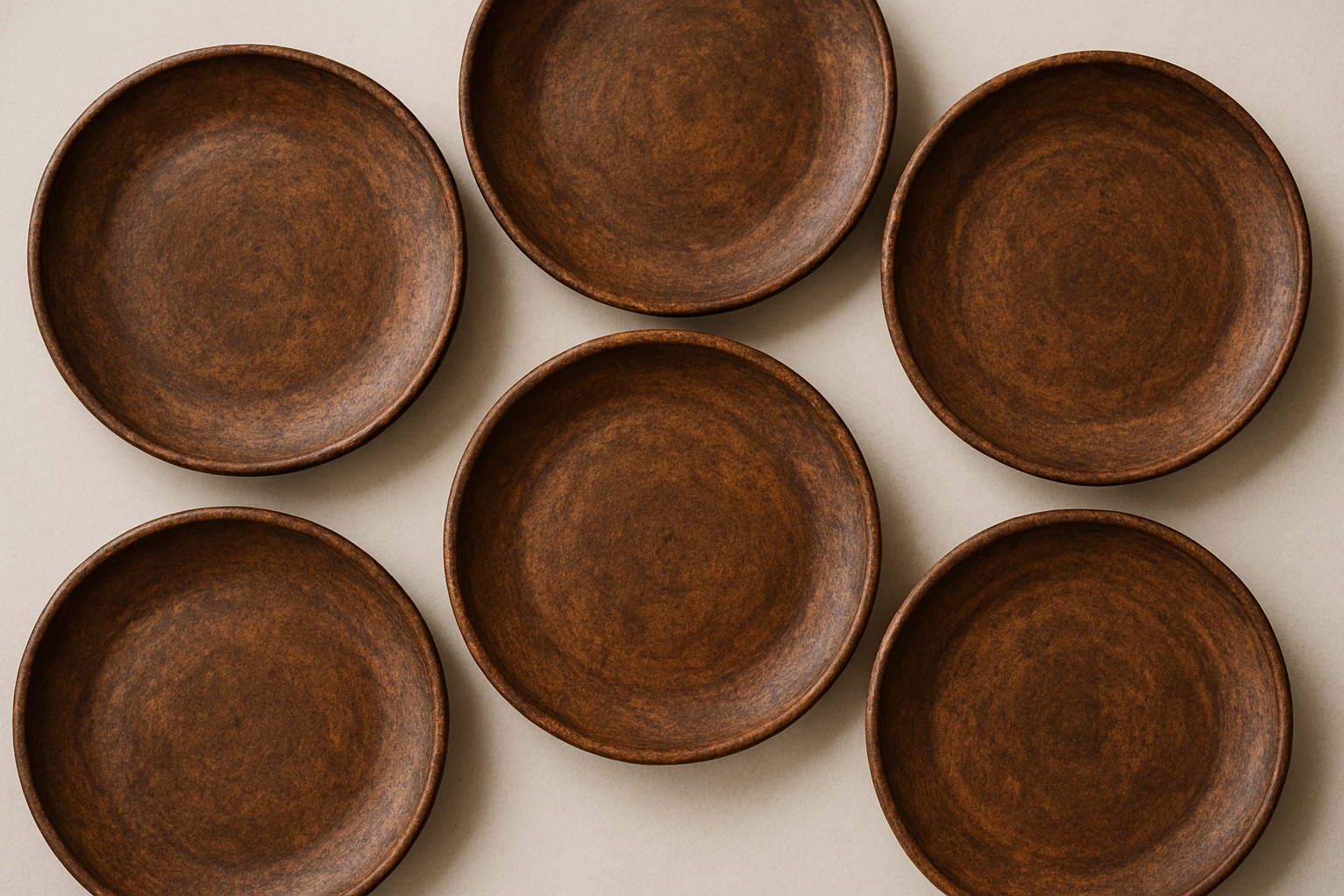 6 brown artisan made dinner plates 
